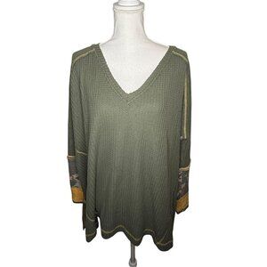 We the Free lovin leopard oversized thermal olive combo Shirt Top Small